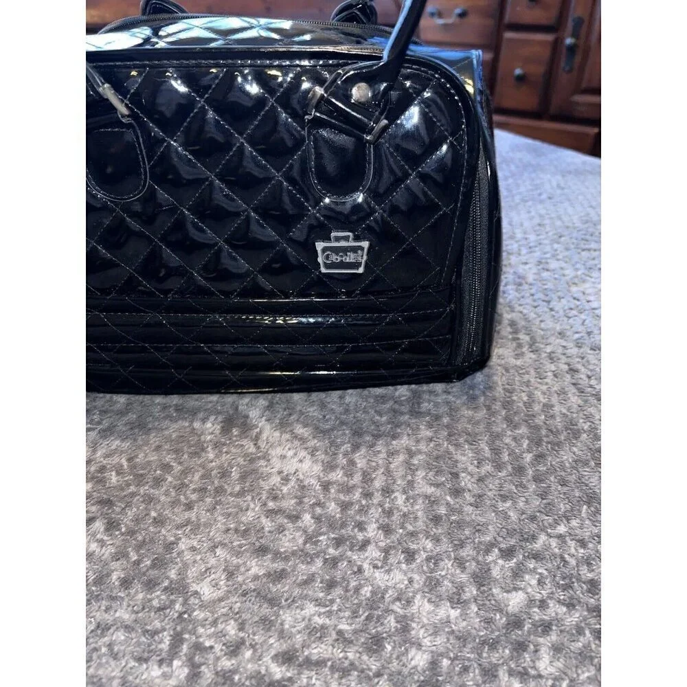 CABOODLES Black Patent Leather Carry On Makeup Bag Top Handles
